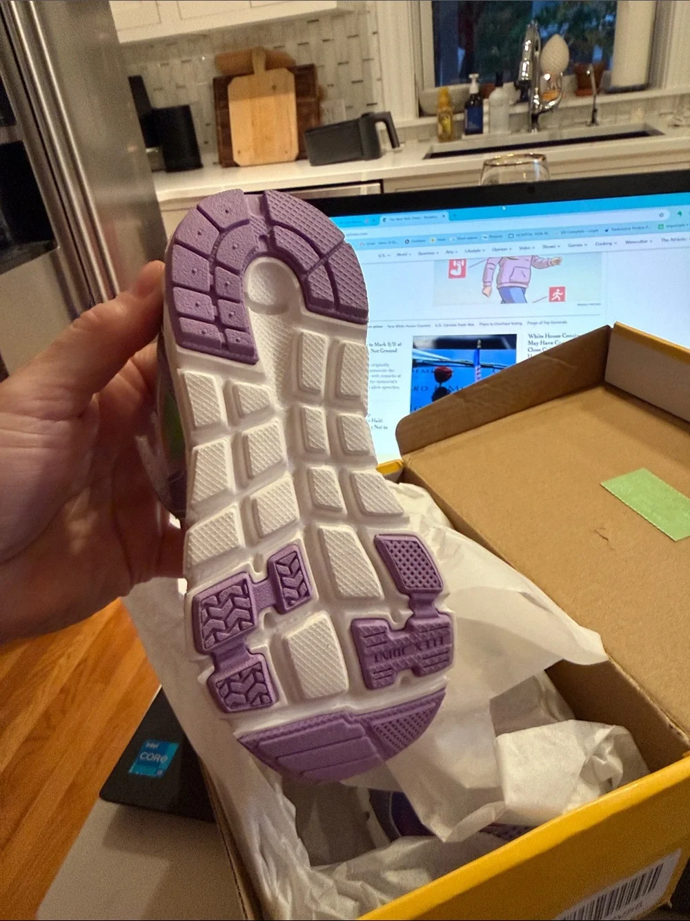Tsukihoshi Purple Kids Sneakers with Rainbow Accents girls size 8.5. New in box.
